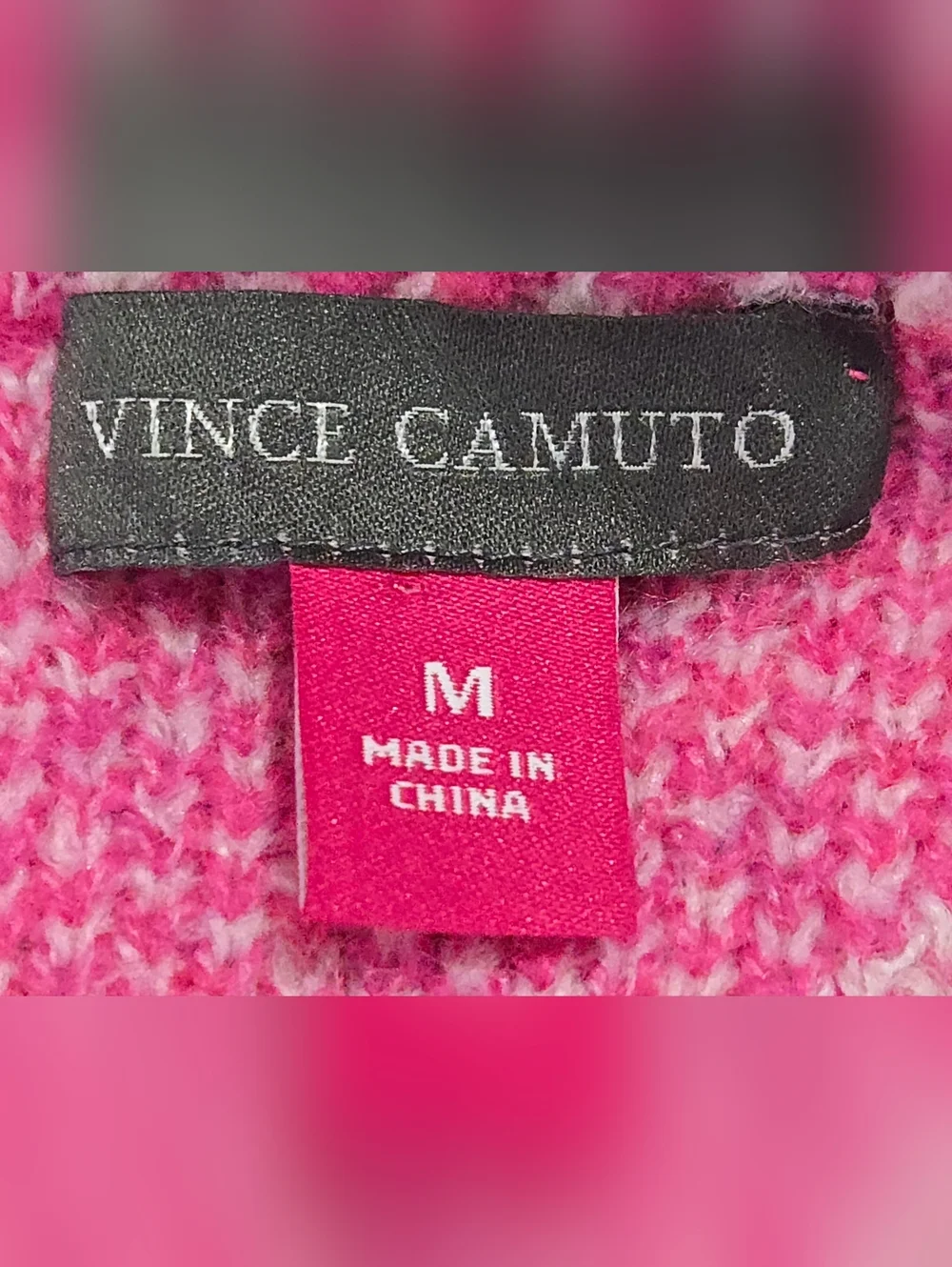 Vince Camuto Pink White Heart Intarsia Oversized Knit‎ Crewneck Sweater M NWOT